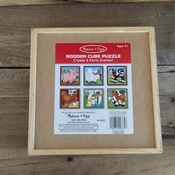 Melissa & Doug - Wooden Cube Puzzle - Create 6 Farm Scenes - 16 Pieces - ages 3+ - Picture 4 of 7